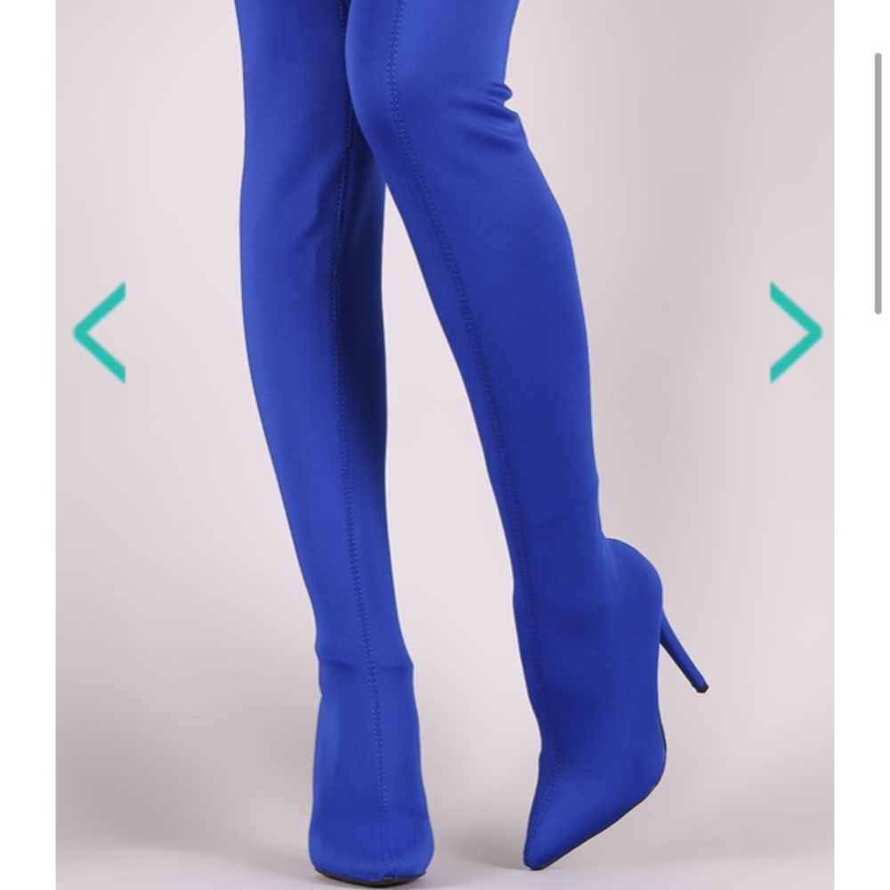 Spandex thigh high blue high heels 👠